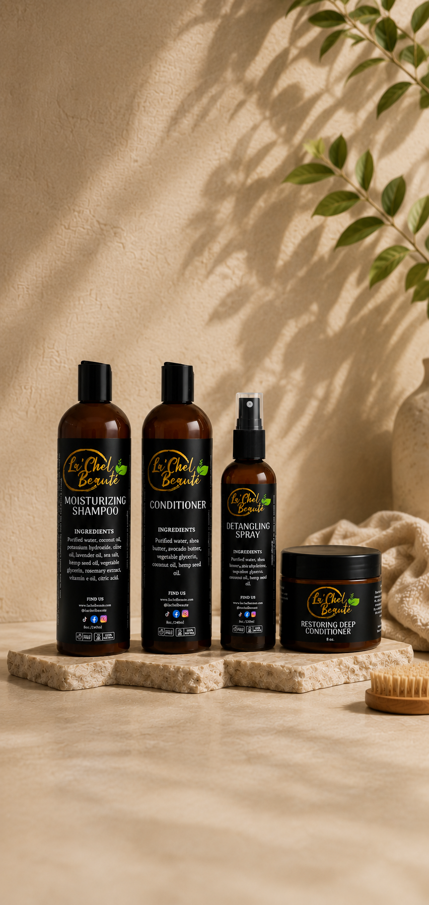 La'Chel Beauté Complete Wash Day Set — Shampoo, Restoring Conditioner, Detangling Spray, and Deep Conditioner